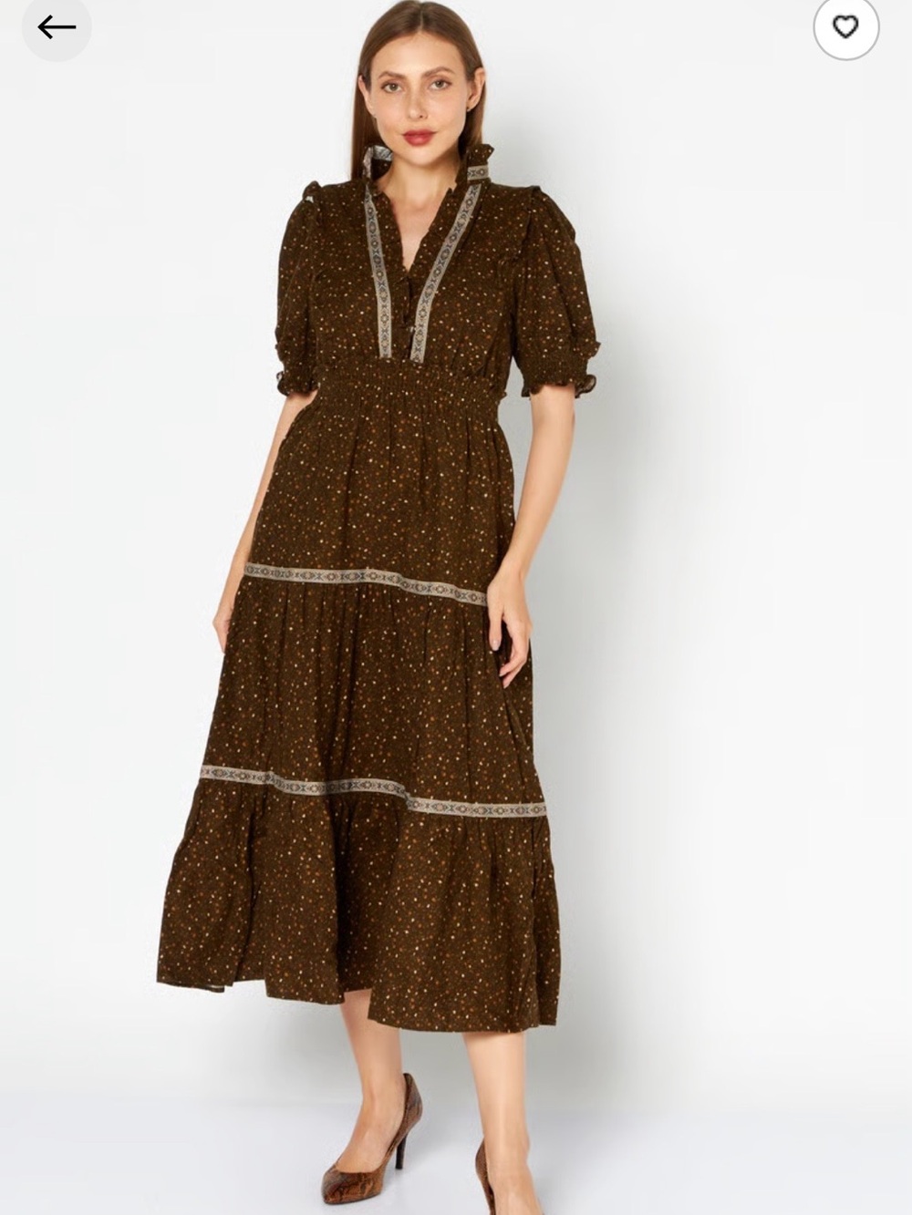 NWOT opt (Few Moda) Women's Brown Tiered Midi Dress with Lace Trim